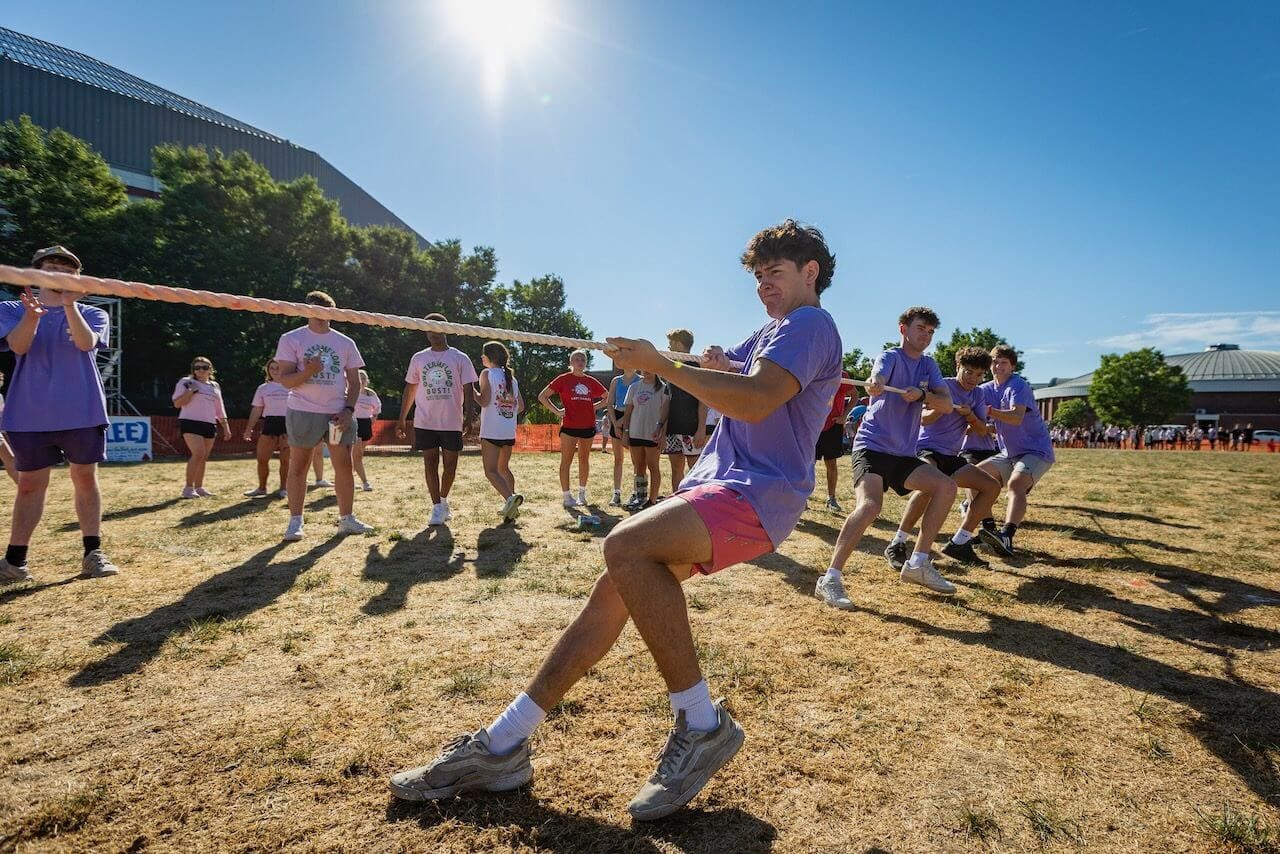 Tug-of-war game on a sunny day.