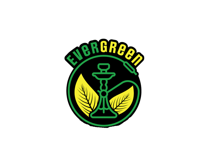 Evergreen logo with hookah and leaves design.